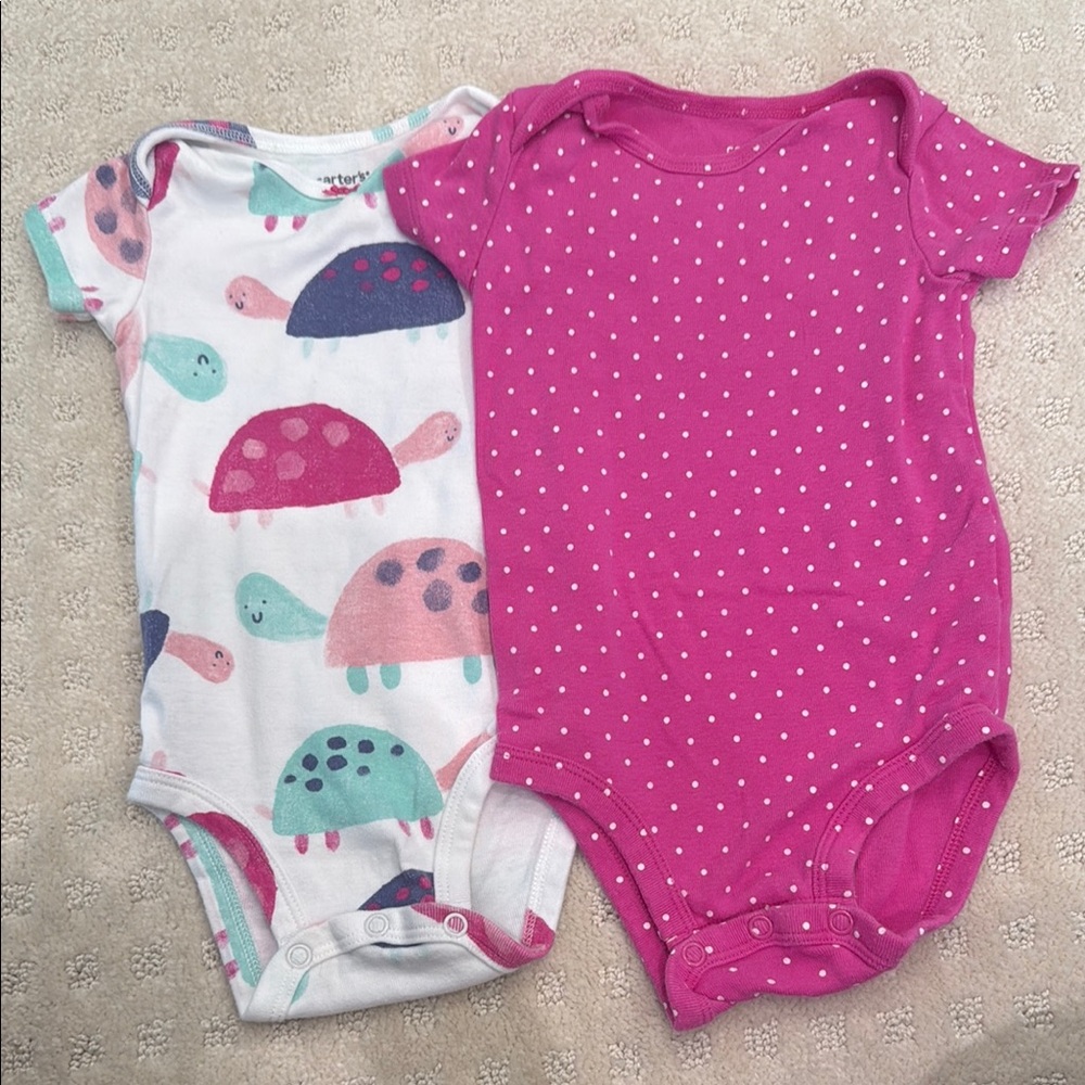 Carter's Pink and Multicolor Turtle Baby Bodysuits